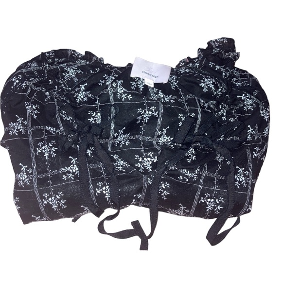 Cinq à Sept Romy Wildflower Print Double Tie Neck Blouse white black bows Size L - Picture 2 of 9